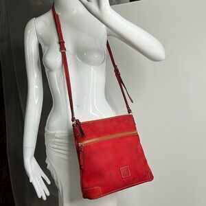 Dooney & Bourke Florentine Letter Carrier Red Suede Crossbody Bag